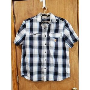 CARHARTT FORCE RELAXED FIT BLUE PLAID MENS SHIRT TOP LARGE BLUE PLAID